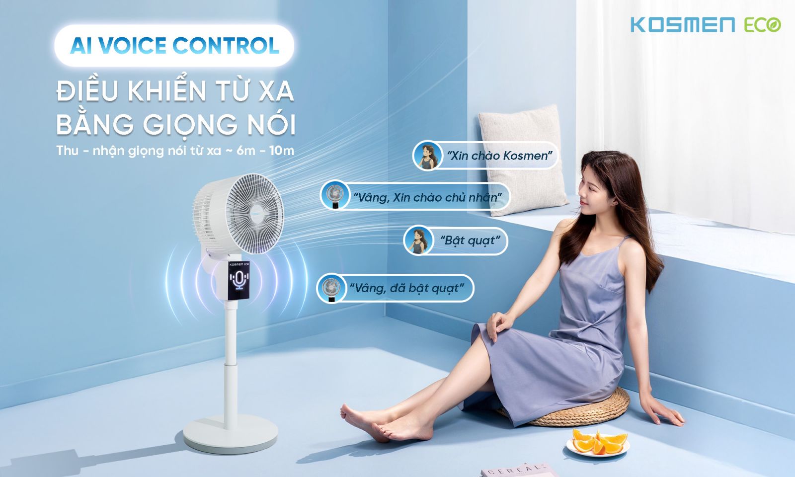 Quạt thông minh ECO-F40AI-W được tích hợp điều khiển bằng giọng nói Tiếng Việt