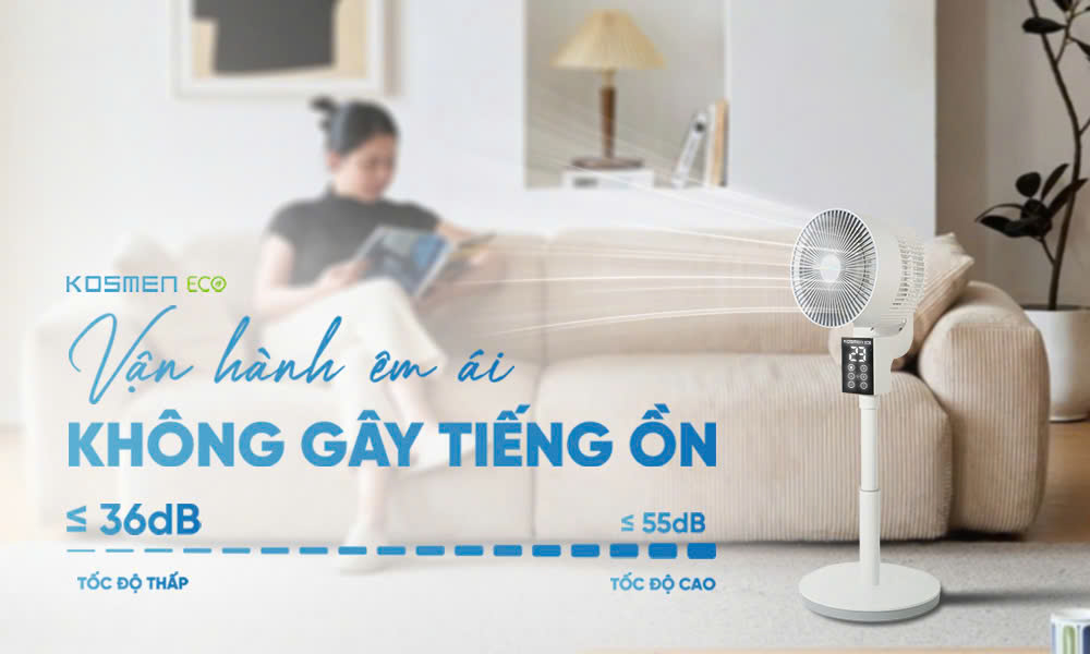 Quạt thông minh ECO-F40AI-W vận hành êm ái, không gây tiếng ồn lớn