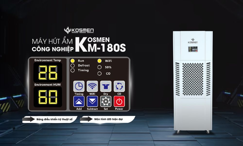 M&aacute;y h&uacute;t ẩm Kosmen KM - 180S hoạt động tốt trong kh&ocirc;ng gian c&oacute; diện t&iacute;ch 200 - 250m2