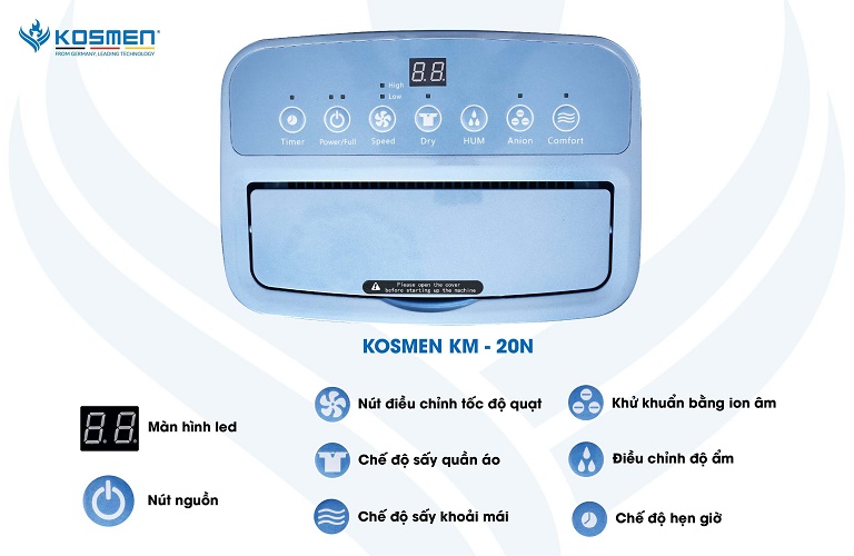 Bảng điều khiển máy hút ẩm Kosmen KM-20N trực quan dễ sử dụng