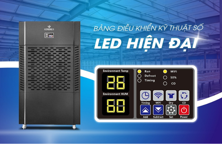 Bảng điều khiển LED của máy hút ẩm Kosmen giúp tạo sự tiện lợi cho người dùng khi sử dụng