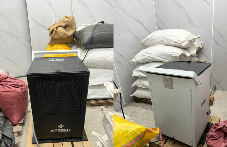 Sử dụng m&aacute;y h&uacute;t ẩm c&ocirc;ng nghiệp Kosmen KM-90S để bảo quản c&agrave; ph&ecirc;