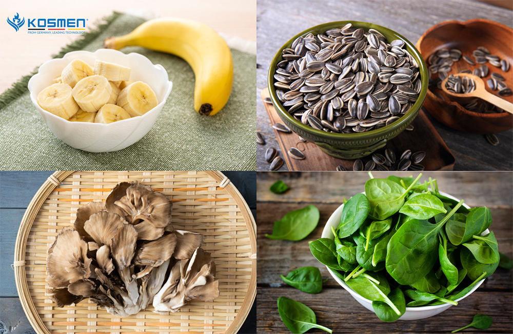 Khoai lang thường có trong chuối, hạt hướng dương, rau chân vịt, nấm maitake