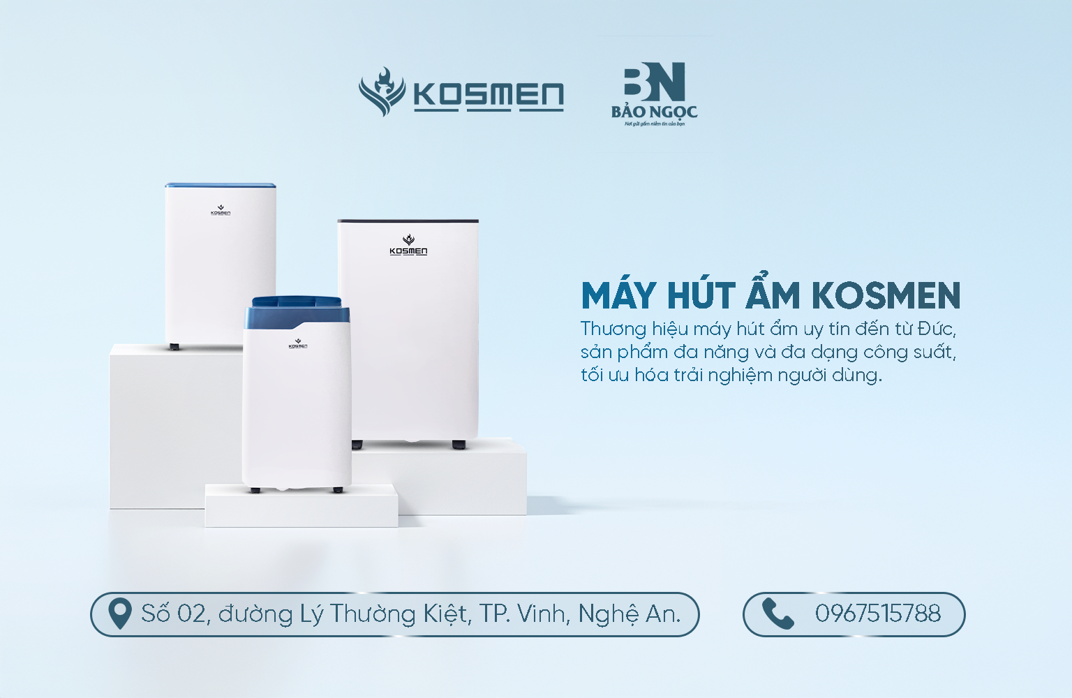 C&aacute;c d&ograve;ng m&aacute;y h&uacute;t ẩm d&acirc;n dụng Kosmen được Bảo Ngọc ph&acirc;n phối