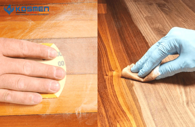 Chà nhám và đánh bóng sàn gỗ bị mốc