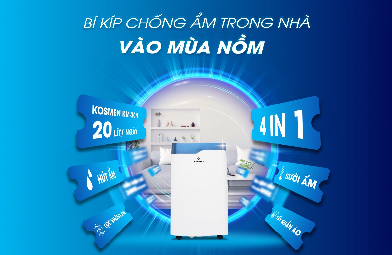 Máy hút ẩm KM-20N được ưa chuộng với nhiều tính năng tiện ích và cơ chế vận hành tự động vô cùng hiện đại
