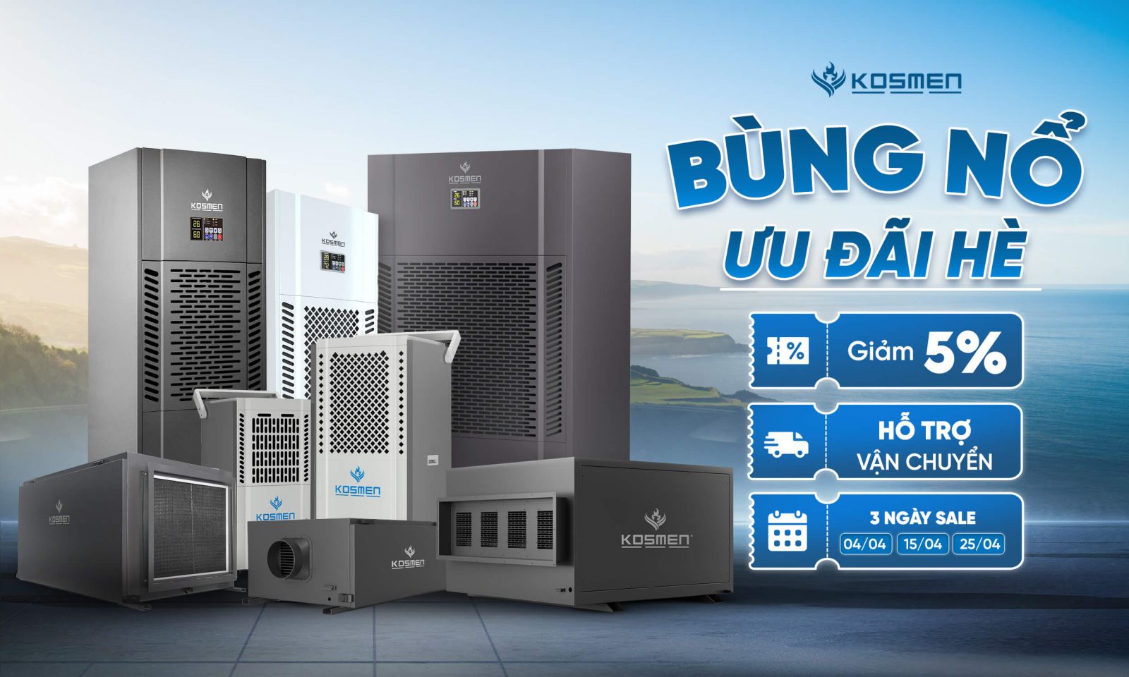 Giảm 5% cho c&aacute;c sản phẩm m&aacute;y h&uacute;t ẩm c&ocirc;ng nghiệp Kosmen