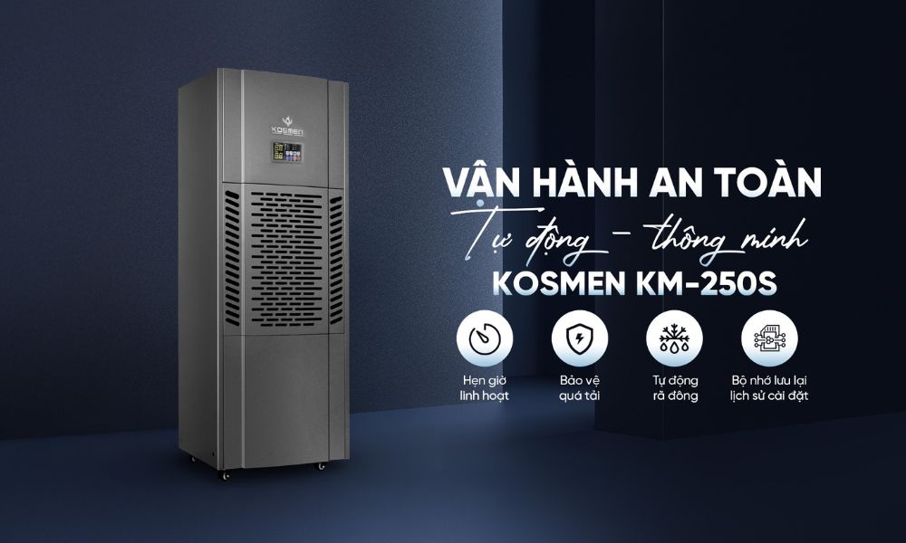 M&aacute;y h&uacute;t ẩm Kosmen KM-250S c&oacute; khả năng hoạt động tốt trong m&ocirc;i trường l&agrave;m việc khắc nghiệt