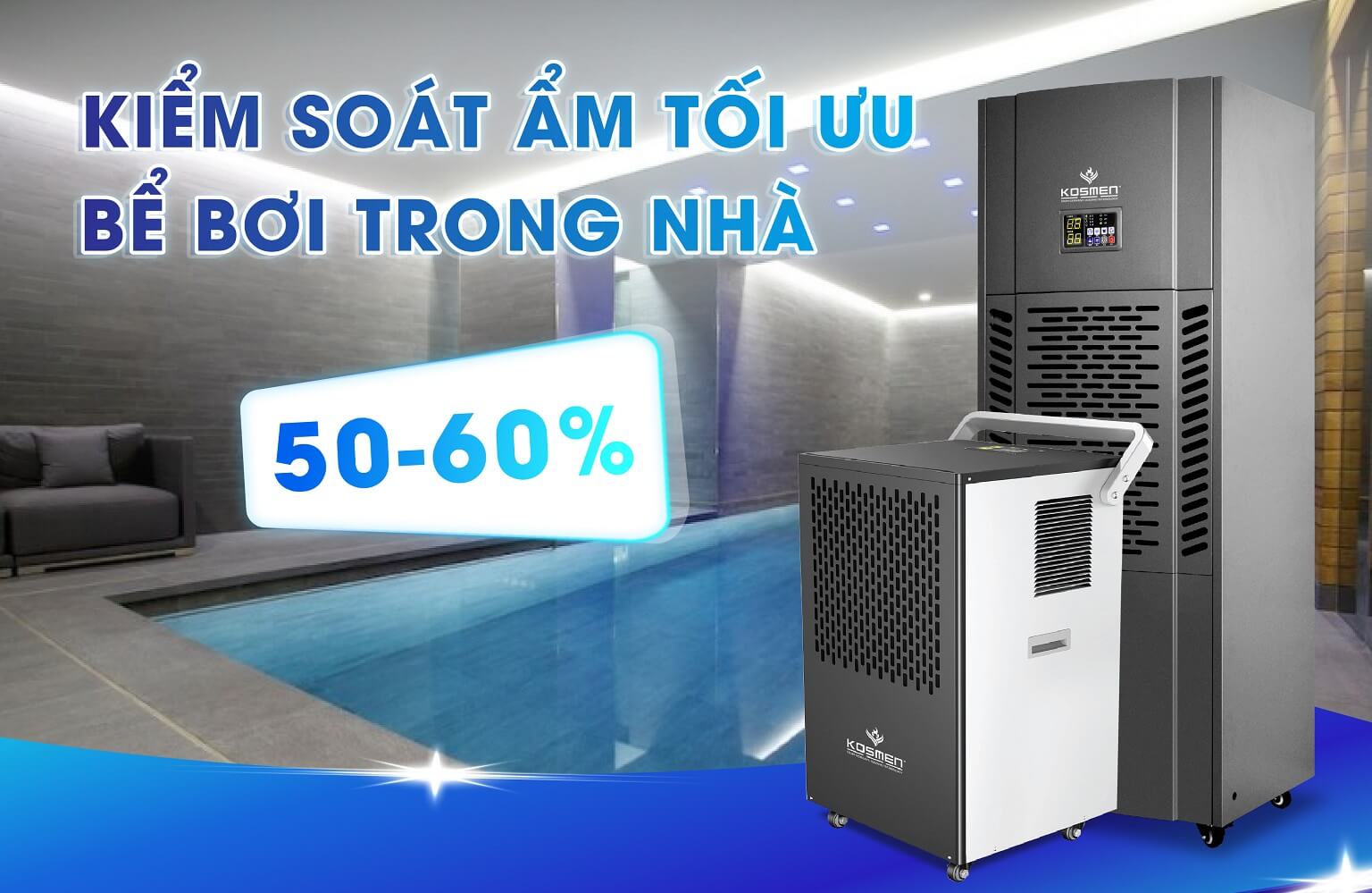 Độ ẩm không khí lý tưởng tại bể bơi trong nhà là 50-60%