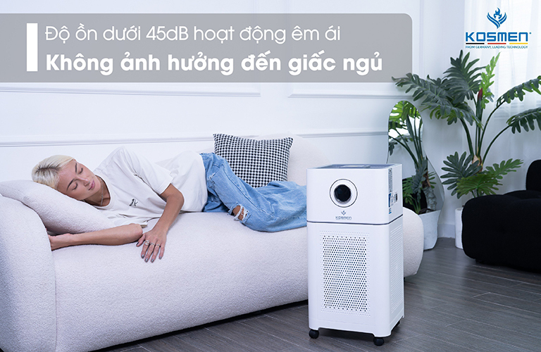 Độ ồn tối đa của m&aacute;y h&uacute;t kh&ocirc;ng kh&iacute; trong ph&ograve;ng Kosmen KM-A65 chỉ c&oacute; 45dB