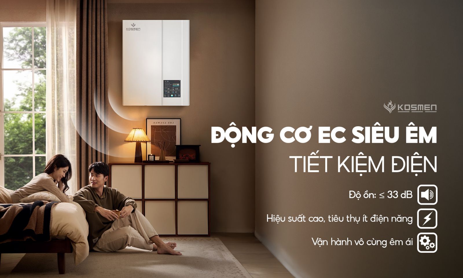 Máy cấp khí tươi và lọc không khí Kosmen KM-A150 mang đến trải nghiệm vận hành êm ái, dễ chịu