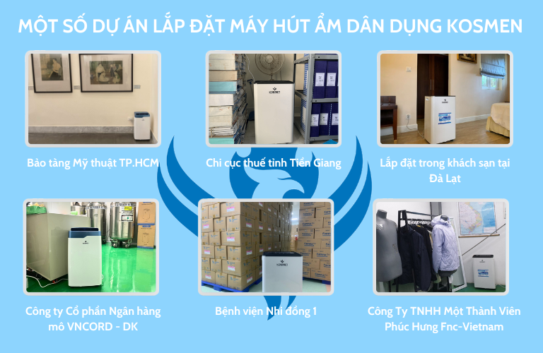 Một số dự &aacute;n lắp đặt m&aacute;y h&uacute;t ẩm d&acirc;n dụng Kosmen để xử l&yacute; ẩm