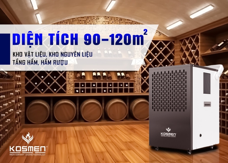 Máy hút ẩm công nghiệp Kosmen KM-90S là giải pháp xử lý ẩm hoàn hảo cho các hầm rượu có diện tích 90 - 120m²