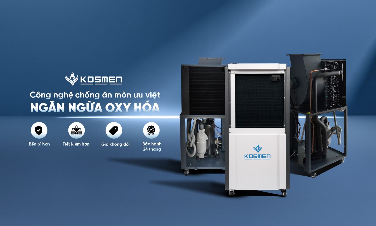 M&aacute;y h&uacute;t ẩm Kosmen KM-150S cải tiến lớp phủ chống ăn m&ograve;n ưu việt, n&acirc;ng cao hiệu quả hoạt động v&agrave; tăng độ bền sản phẩm