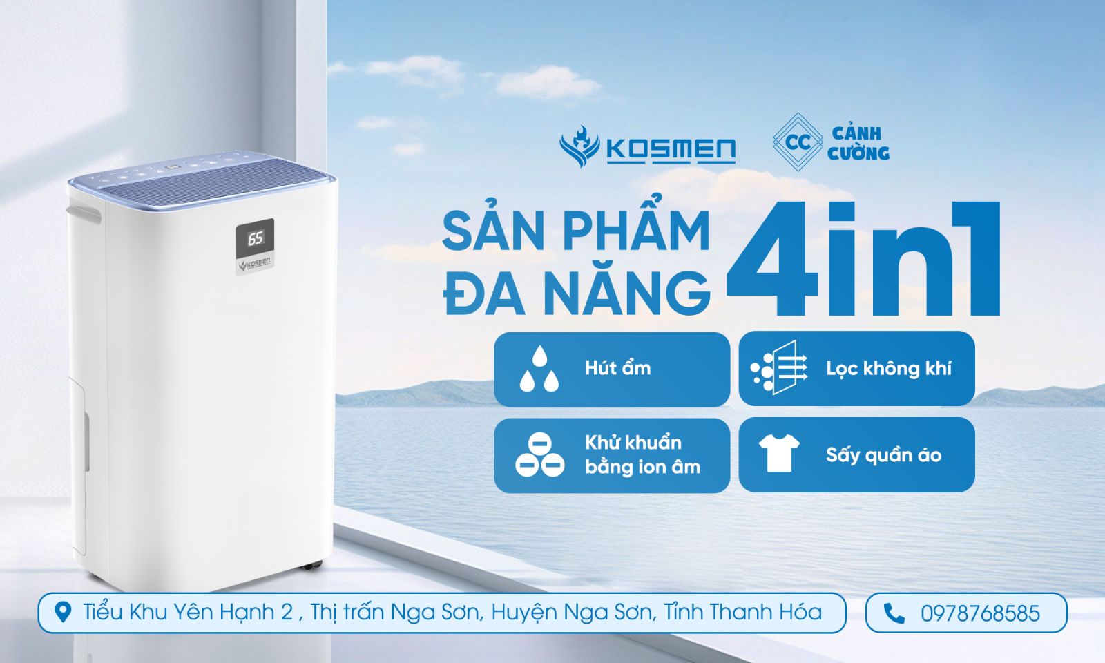 M&aacute;y h&uacute;t ẩm v&agrave; lọc kh&ocirc;ng kh&iacute; Kosmen c&oacute; bốn t&iacute;nh năng ưu việt 