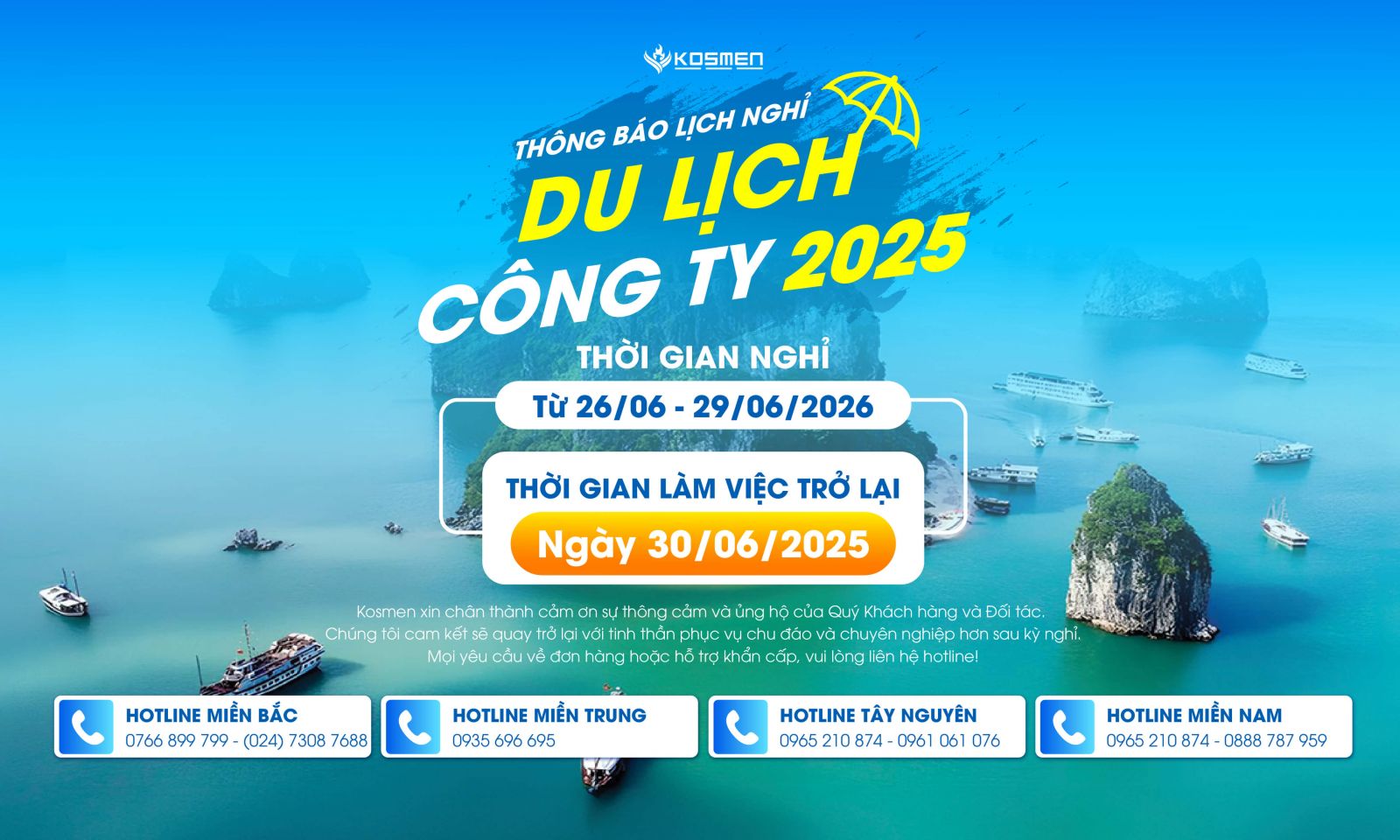 Lịch nghỉ du lịch thường ni&ecirc;n Kosmen 2025