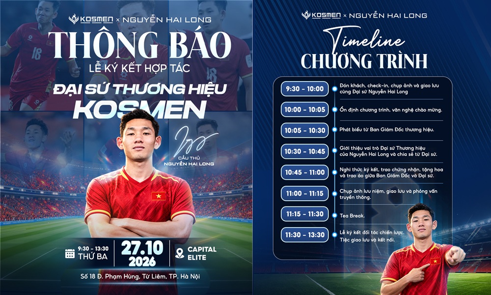 Sắp tới đ&acirc;y, Kosmen v&agrave; cầu thủ Nguyễn Hai Long sẽ c&oacute; buổi k&yacute; kết hợp t&aacute;c ch&iacute;nh thức tại H&agrave; Nội