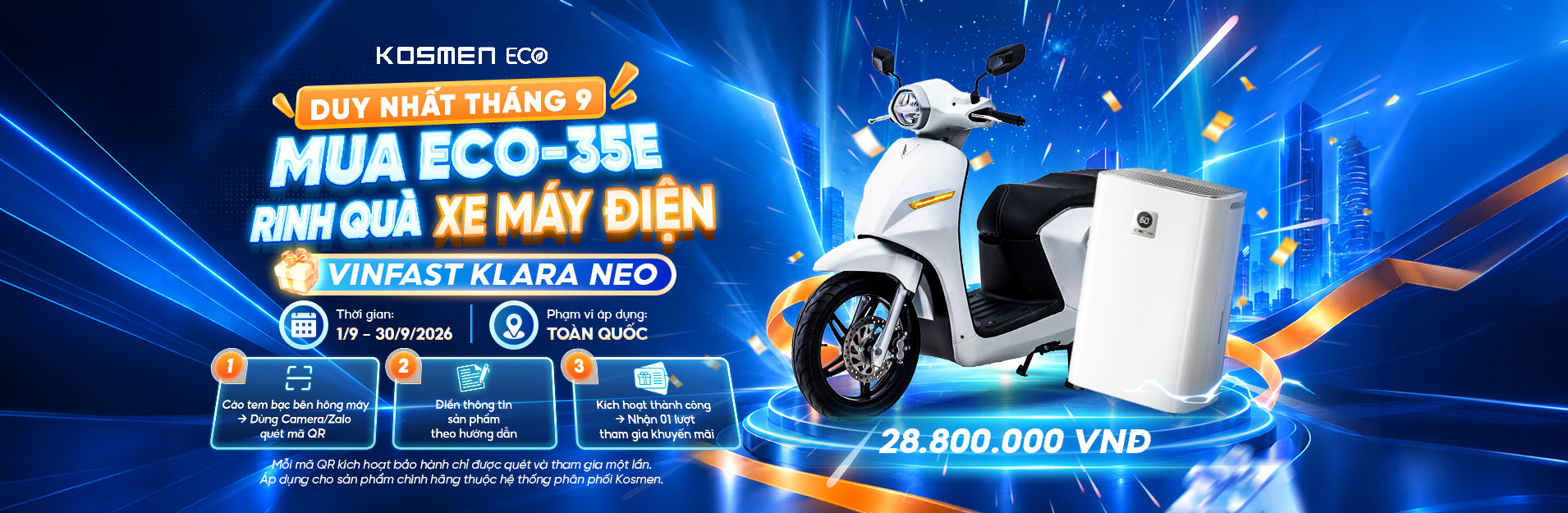 Mua Kosmen ECO-35E nhận ngay xe máy điện Vinfast