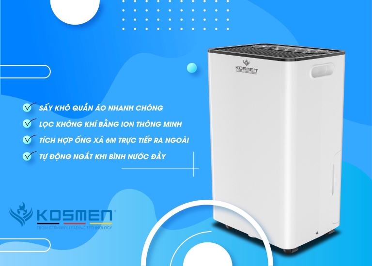 M&aacute;y h&uacute;t ẩm trang bị nhiều t&iacute;nh năng bổ trợ như lọc kh&ocirc;ng kh&iacute; bằng ion &acirc;m, lọc bụi, khử khuẩn v&agrave; sấy kh&ocirc; quần &aacute;o