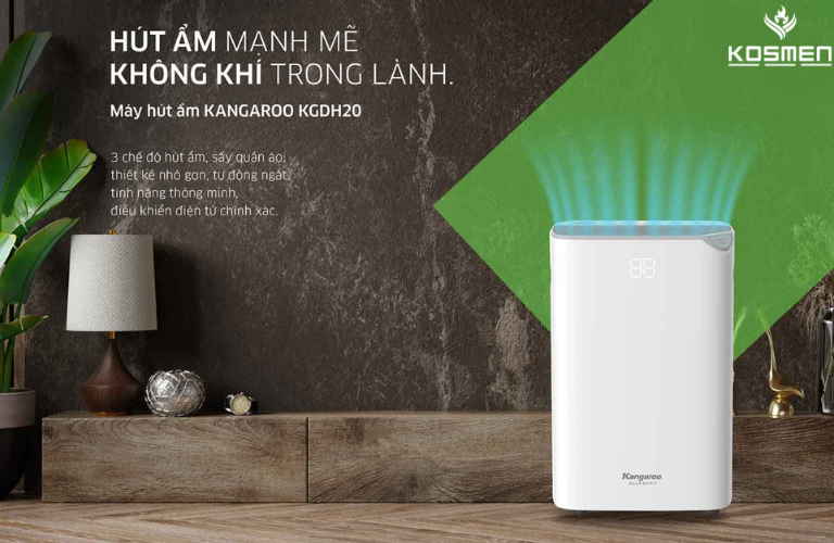 Với công suất hút ẩm 20 lít/ngày, Kangaroo KGDH20 sẽ đạt hiệu quả xử lý ẩm tốt nhất trong không gian 40m2
