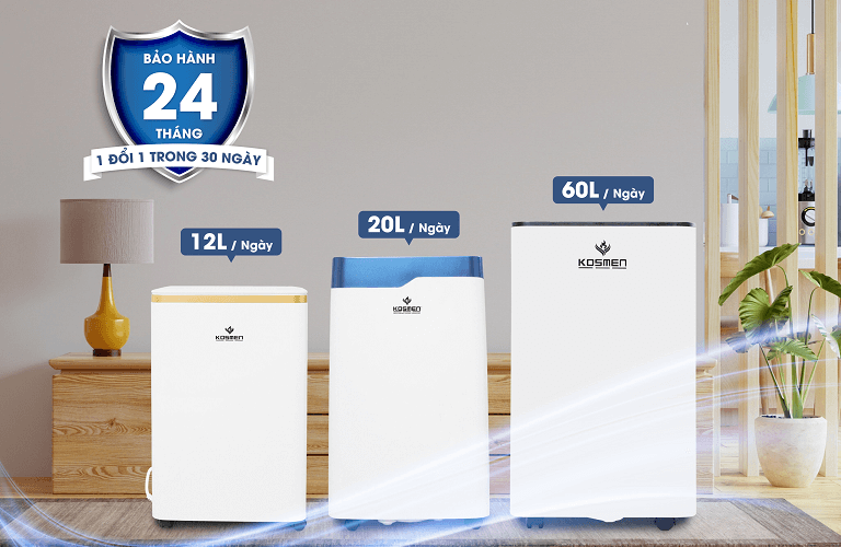 Máy hút ẩm gia đình Kosmen có mức công suất hút ẩm từ 12 - 60 lít/ ngày tuỳ dòng máy