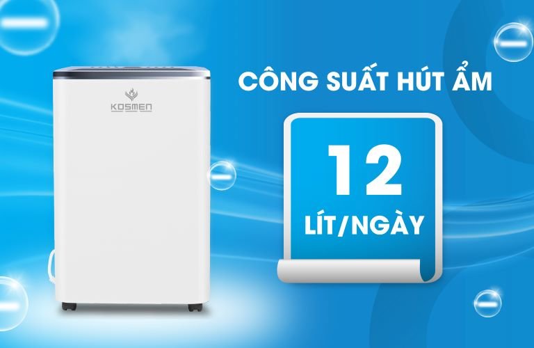 Máy hút ẩm Kosmen KM-12N có thiết kế nhỏ gọn, công suất phù hợp cho phòng diện tích nhỏ