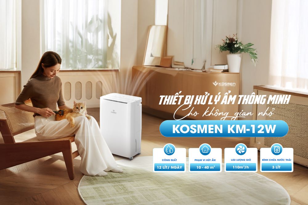 M&aacute;y h&uacute;t ẩm Kosmen KM-12W sở hữu khả năng t&aacute;ch ẩm mạnh mẽ với nhiều t&iacute;nh năng tiện &iacute;ch