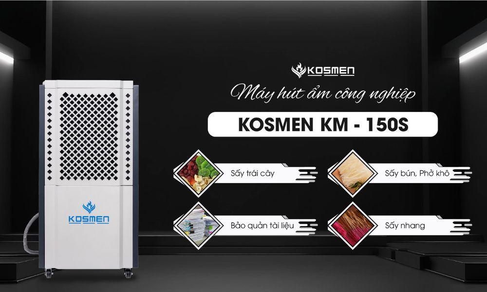 M&aacute;y h&uacute;t ẩm Kosmen KM-150S c&oacute; khả năng sấy kh&ocirc; nhanh ch&oacute;ng, th&iacute;ch hợp để sấy kh&ocirc; n&ocirc;ng sản, thực phẩm
