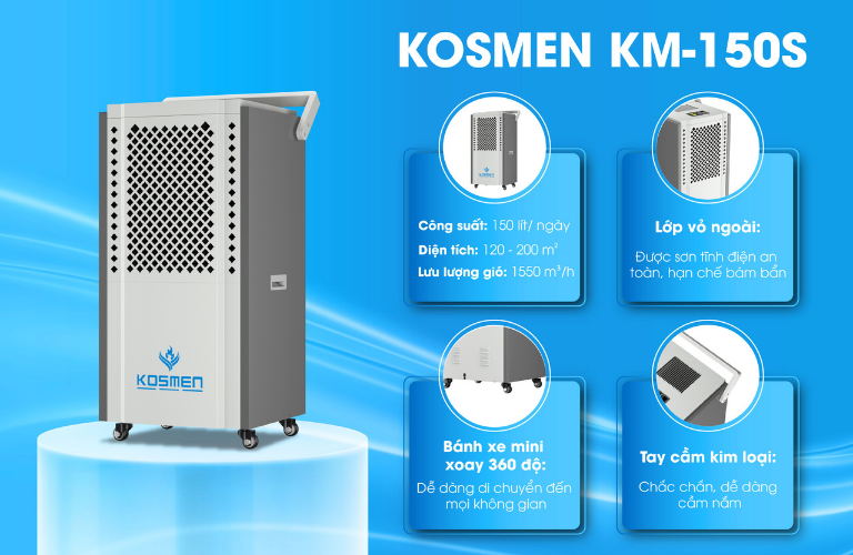 M&aacute;y h&uacute;t ẩm Kosmen KM-150S được thiết kế th&ocirc;ng minh, tạo sự tiện lợi trong qu&aacute; tr&igrave;nh sử dụng