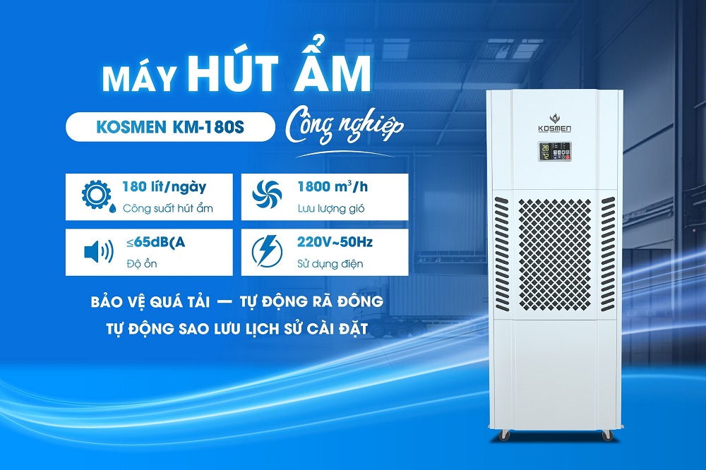 Máy hút ẩm công suất 180L/ ngày phù hợp cho diện tích 200 - 250m²