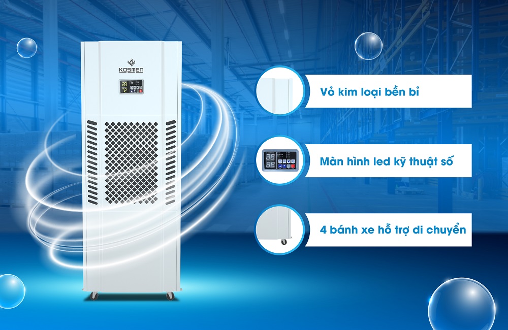 Máy hút ẩm Kosmen KM-180S sở hữu bảng điều khiển màn hình LCD hiện đại