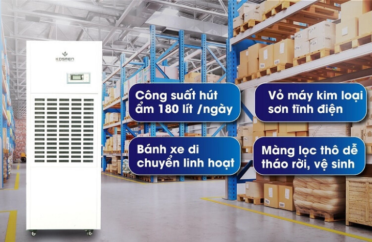 M&aacute;y h&uacute;t ẩm Kosmen KM-180S c&oacute; khả năng hoạt động tốt trong m&ocirc;i trường l&agrave;m việc khắc nghiệt
