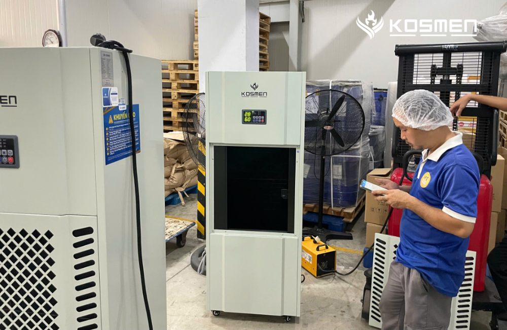 M&aacute;y h&uacute;t ẩm Kosmen KM-180S kiểm so&aacute;t ẩm kho lưu trữ sản phẩm, nguy&ecirc;n liệu thực phẩm