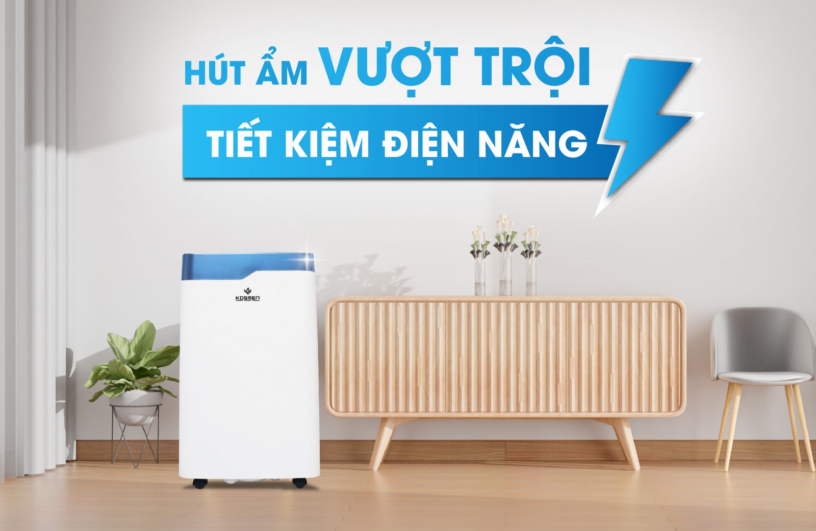 M&aacute;y h&uacute;t ẩm Kosmen KM-20N kiểm so&aacute;t v&agrave; c&acirc;n bằng độ ẩm trong phạm vi 40 - 80m&sup2;
