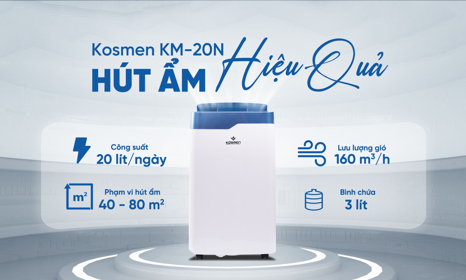 Máy hút ẩm Kosmen KM-20N là giải pháp cân bằng độ ẩm được nhiều gia đình ưa chuộng