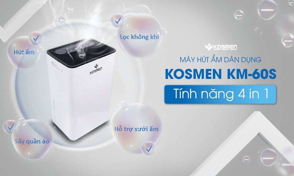 Máy hút ẩm ẩm Kosmen KM-60S với nhiều cơ chế vận hành tự động