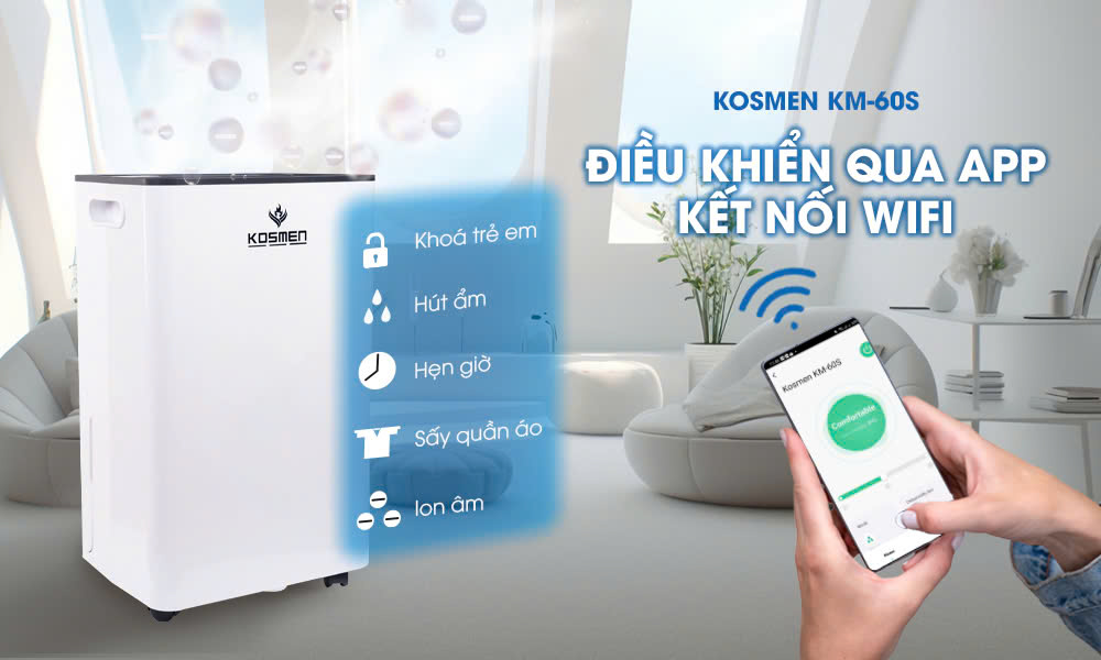 Máy hút ẩm Kosmen KM-60S tích hợp kết nối wifi thông minh