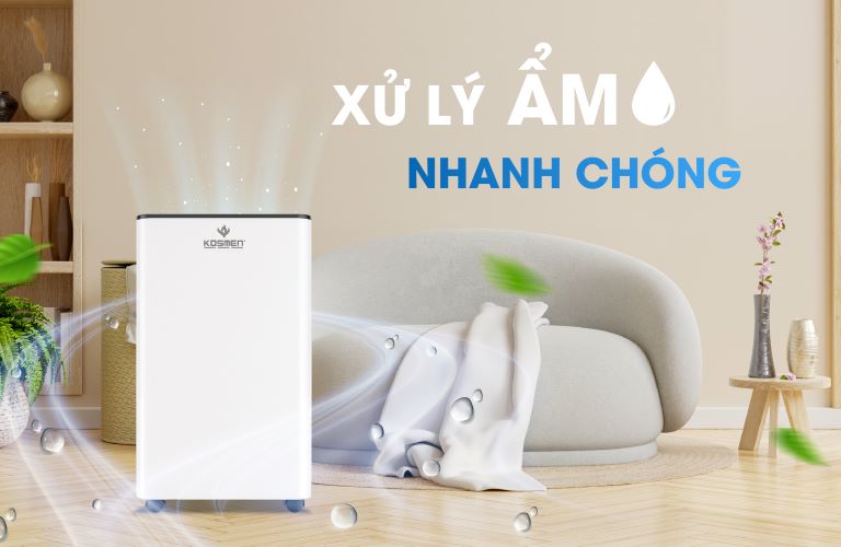 M&aacute;y h&uacute;t ẩm Kosmen Km-60S c&oacute; khả năng xử l&yacute; ẩm trong kh&ocirc;ng gian sống một c&aacute;ch hiệu quả v&agrave; nhanh ch&oacute;ng