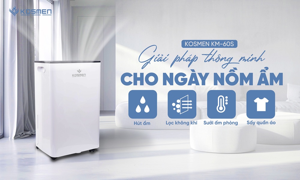 Máy hút ẩm Kosmen KM-60S cho phòng diện tích lớn, tích hợp wifi tiện lợi