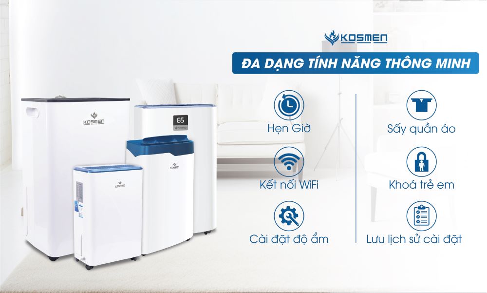 Máy hút ẩm Kosmen với nhiều tính năng thông minh đi kèm hữu ích