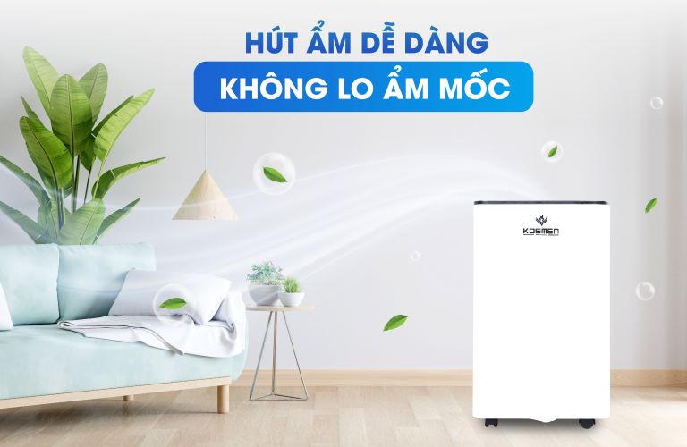 Máy hút ẩm dân dụng Kosmen giúp kiểm soát ẩm phòng khách sạn, homestay