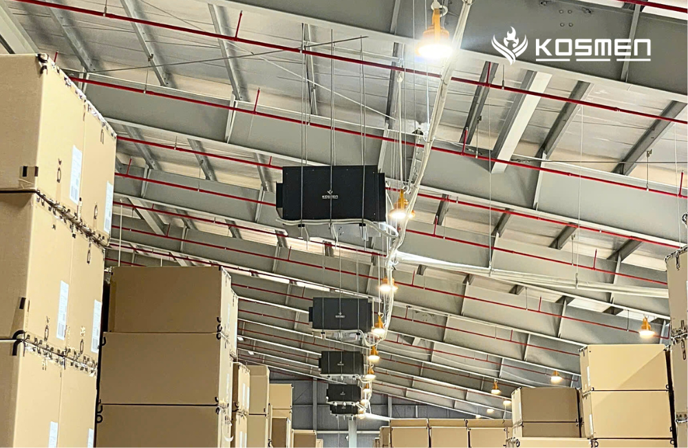 Máy hút ẩm treo trần Kosmen KM-180DS bảo quản sản phẩm giày dép