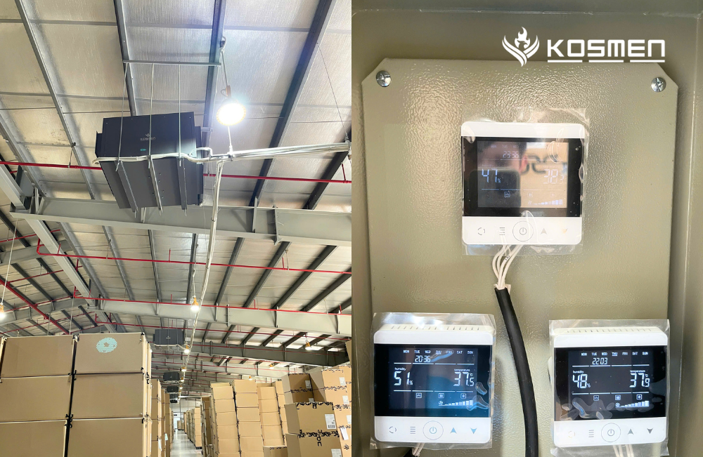 Máy hút ẩm treo trần Kosmen KM-180DS bảo quản sản phẩm giày dép