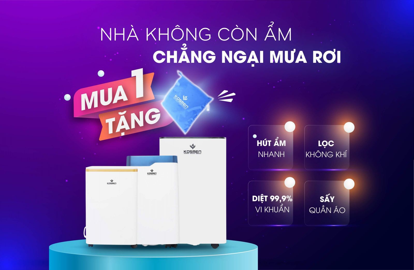 Khuyến m&atilde;i mua 1 tặng 1 &aacute;o mưa thời trang cao cấp khi mua m&aacute;y h&uacute;t ẩm Kosmen