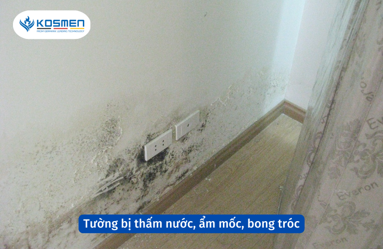Mùa nồm khiến cho tường nhà bị thấm nước, ẩm mốc và bong tróc