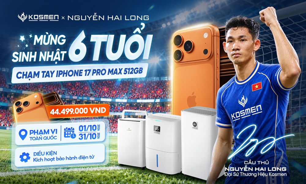 Chương tr&igrave;nh mua m&aacute;y h&uacute;t ẩm - Cơ hội tr&uacute;ng iPhone 17 Pro Max 512BG hấp dẫn trong th&aacute;ng sinh nhật Kosmen