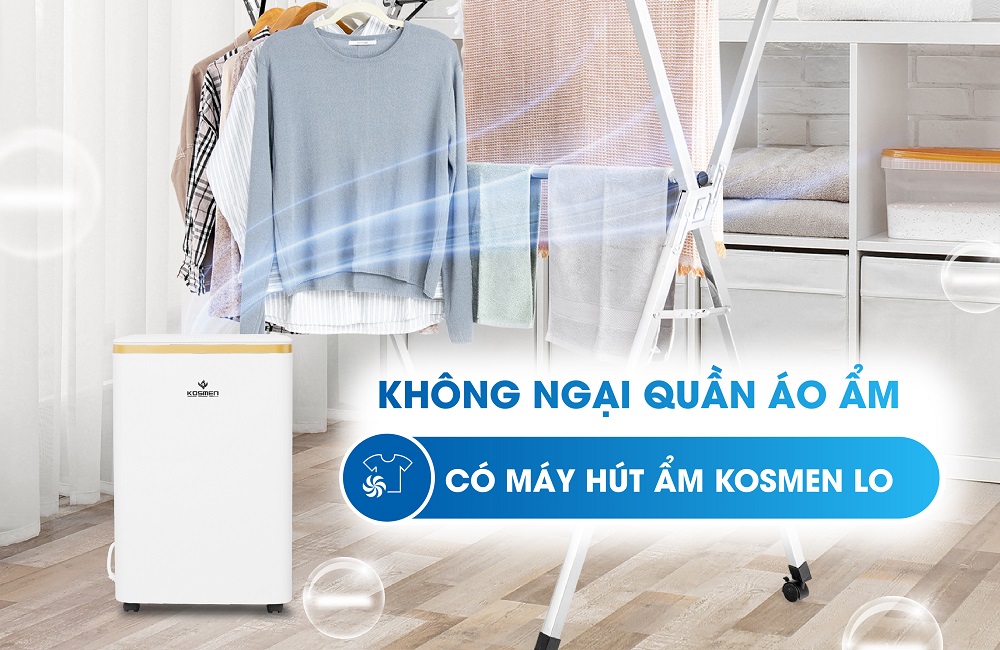 Tính năng sấy khô quần áo chuyên dụng trên máy hút ẩm Kosmen KM-12N, không lo trời nồm ẩm