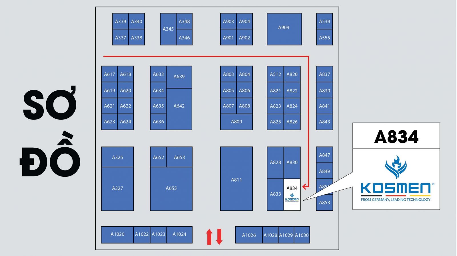 Sơ đồ vị tr&iacute; gian h&agrave;ng Kosmen tại Triễn l&atilde;m VTG 2022