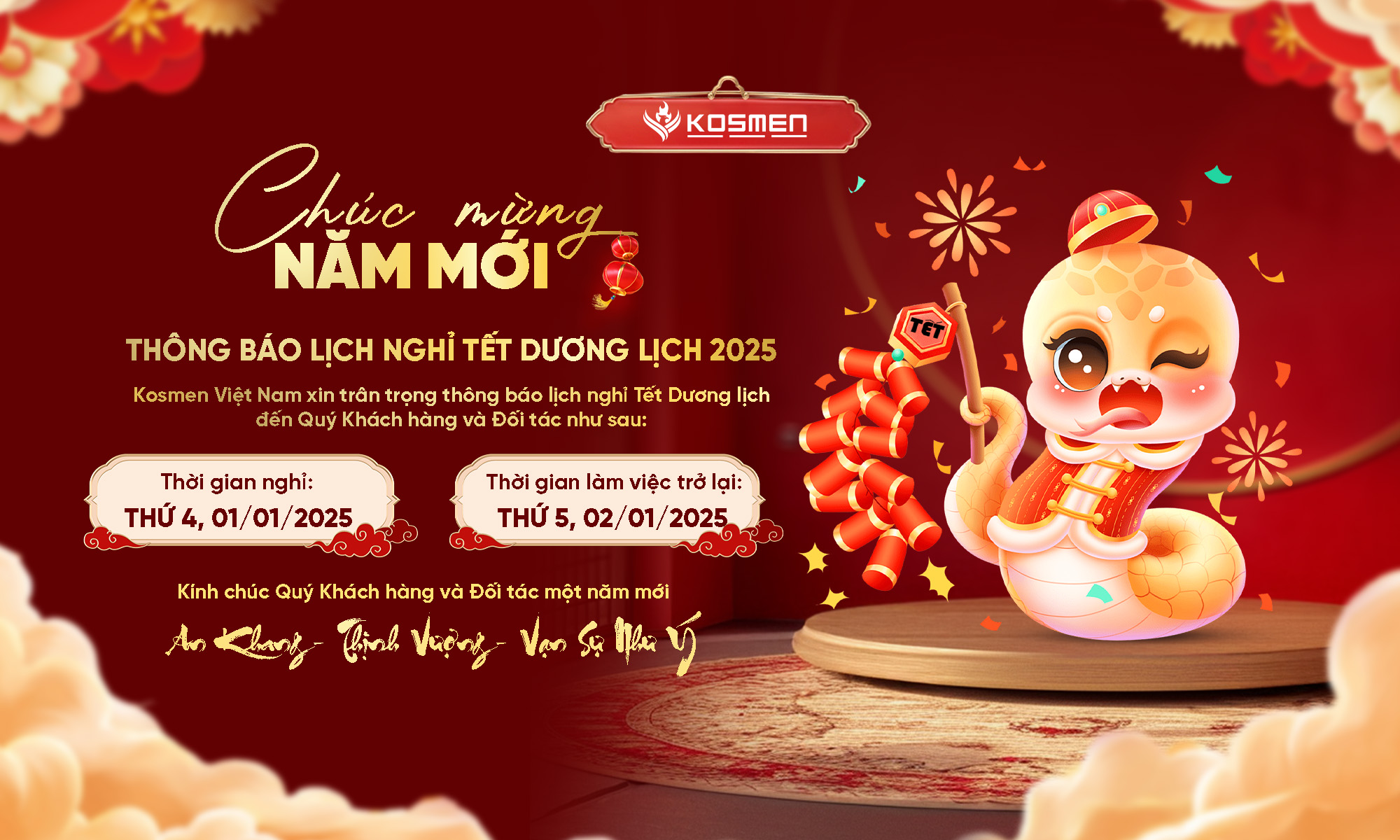 Kosmen Thông Báo Nghỉ Tết Dương Lịch 2025!