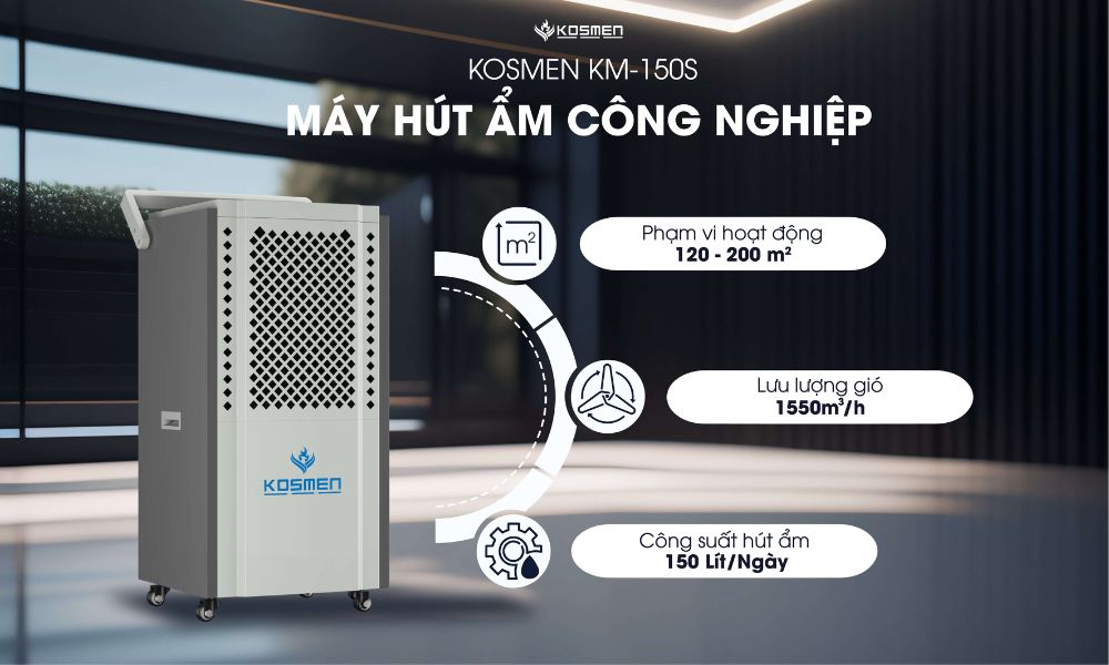 M&aacute;y h&uacute;t ẩm Kosmen KM-150S c&oacute; thiết kế nhỏ gọn, c&ocirc;ng suất mạnh mẽ